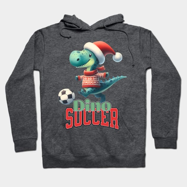 Dinosaur Christmas Soccer Hoodie by BrisaArtPrints